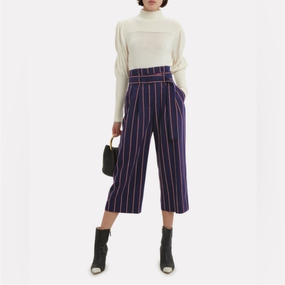 Derek Lam 10 Crosby Blue Navy Striped Satin Culottes Pants Size 00 - Picture 10 of 12